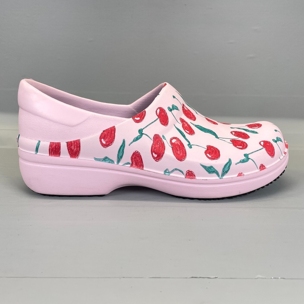 Crocs Neria Pro II Graphic Work Clogs Womens Size 11 Pink Cherry Slip On Shoes